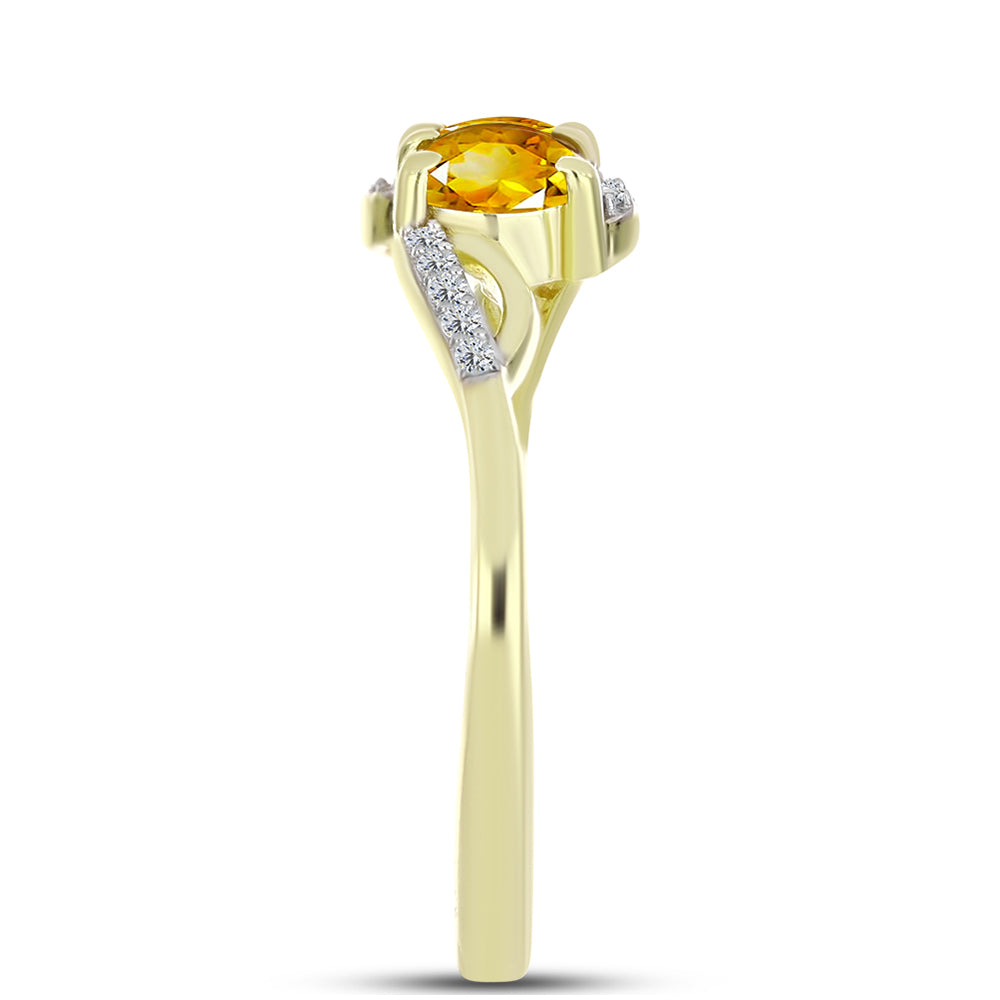 Anillo de Plata Bañada en Oro con Citrino de Río del Oro y Topacio Blanco