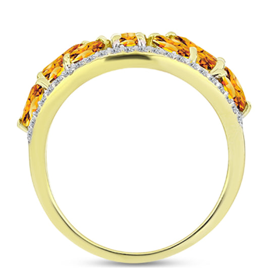 Anillo de Plata Bañada en Oro con Citrino de Río del Oro y Topacio Blanco