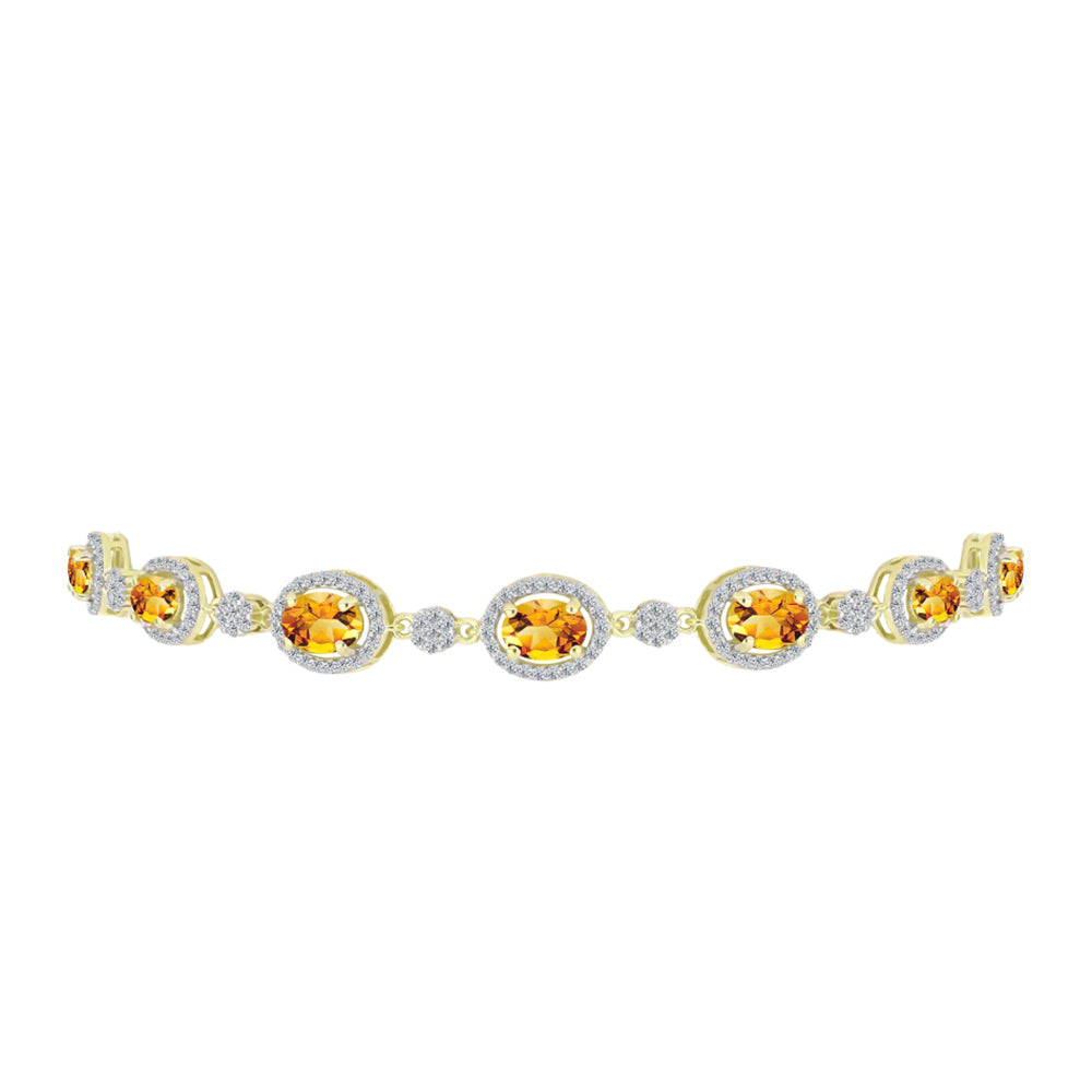 Pulsera de Plata Bañada en Oro con Citrino de Río del Oro y Topacio Blanco