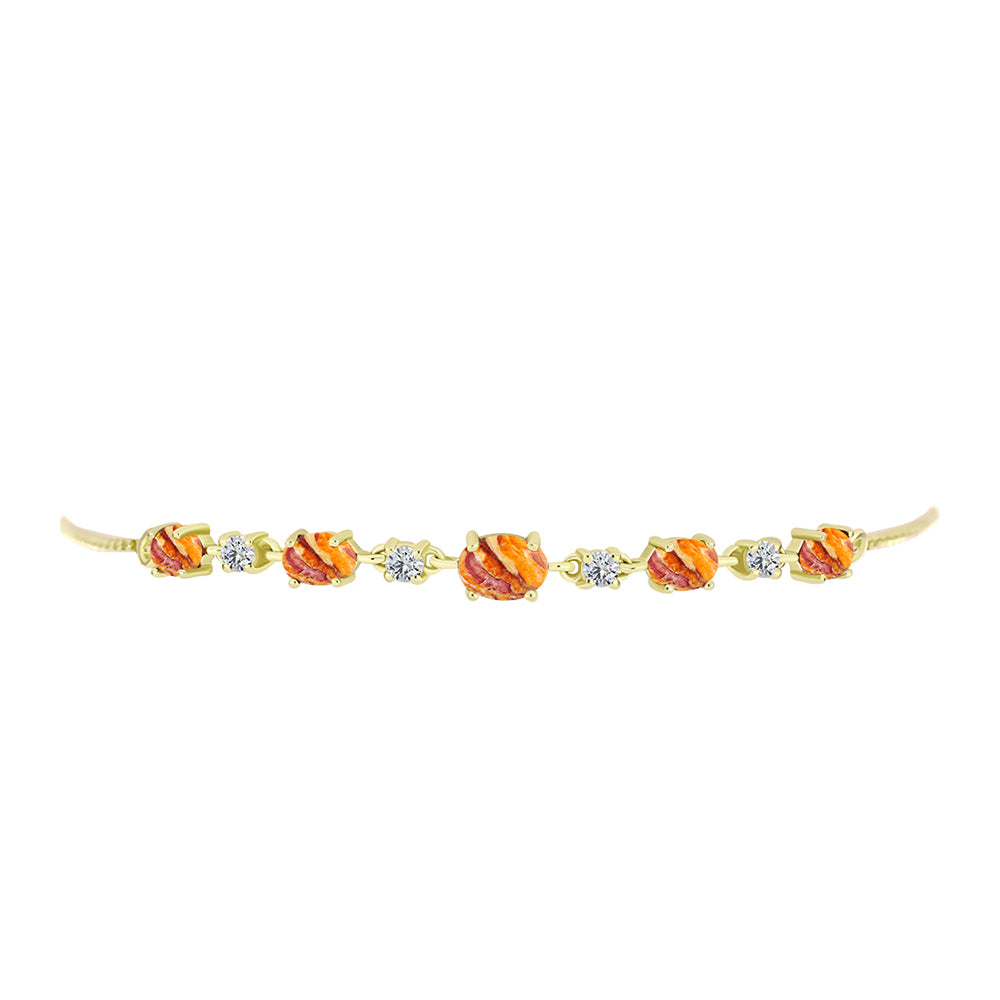 Pulsera de Plata Bañada en Oro con Jaspe Garra de León y Topacio Blanco