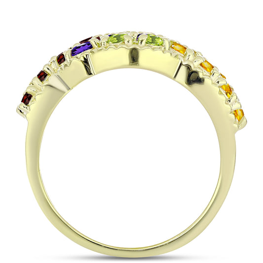 Anillo de Plata Bañada en Oro con Amatista de Marruecos y Citrino de los Montes Urales