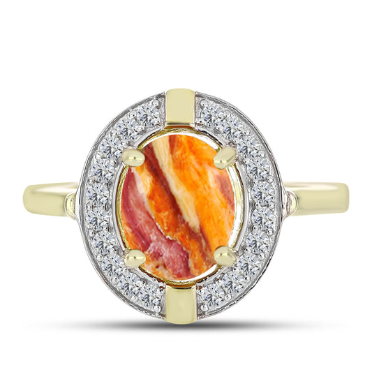 Anillo de Plata Bañada en Oro con Jaspe Garra de León y Topacio Blanco