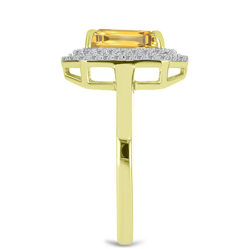 Anillo de Plata Bañada en Oro con Citrino de Río del Oro y Topacio Blanco