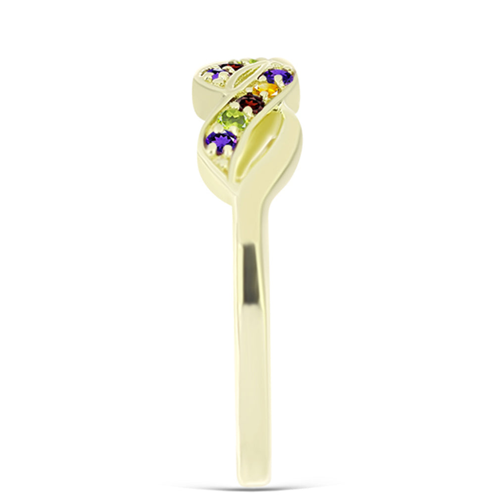 Anillo de Plata Bañada en Oro con Amatista de Marruecos y Citrino de los Montes Urales