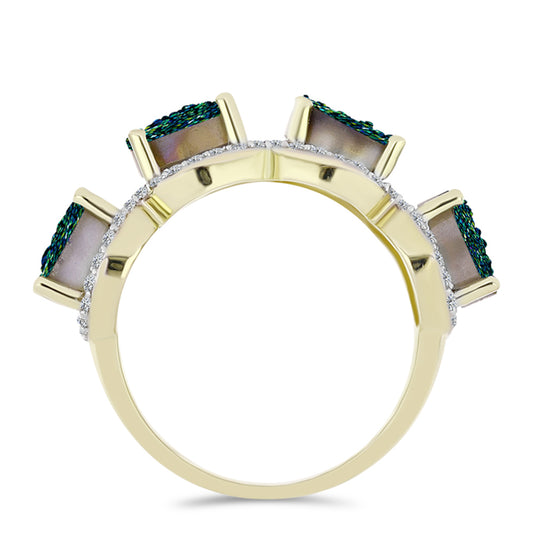 Anillo de Plata Bañada en Oro con Drusa Verde y Topacio Blanco