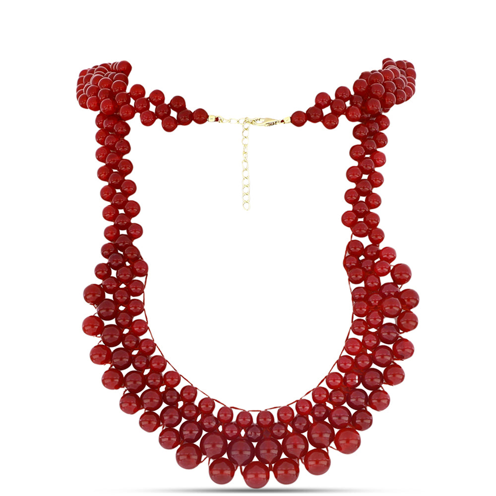 Collar de Plata Bañada en Oro con Ágata Roja