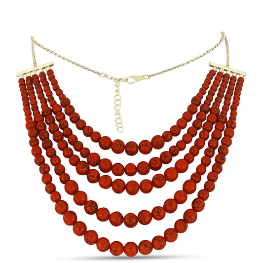 Collar de Plata Bañada en Oro con Coral de Esponja Roja