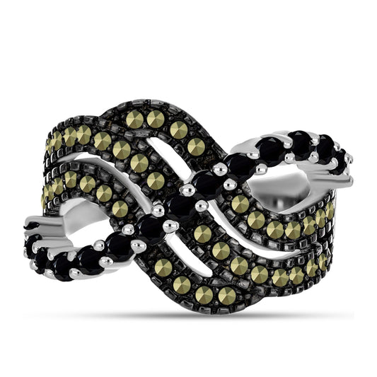 Anillo de Plata con Marcasita de Austria y Espinela Negra