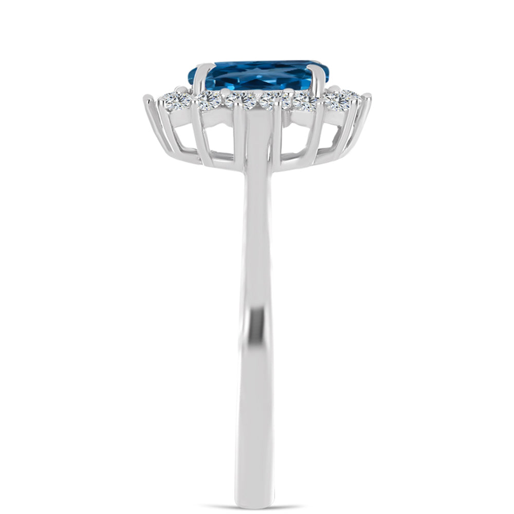Anillo de Plata con Topacio Azul Londres y Topacio Blanco