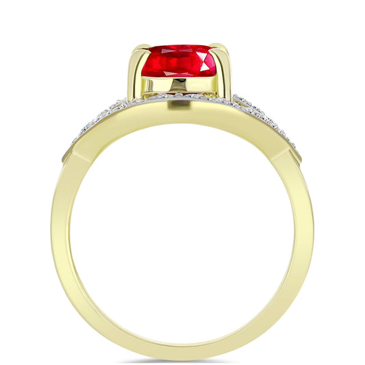 Anillo de Plata Bañada en Oro con Ágata Roja y Topacio Blanco