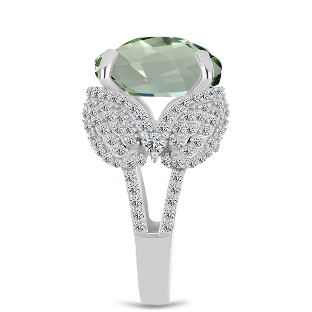 Anillo de Plata con Amatista Verde y Topacio Blanco