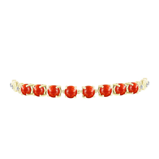 Pulsera de Plata Bañada en Oro con Coral de Esponja Roja y Topacio Blanco
