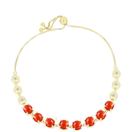 Pulsera de Plata Bañada en Oro con Coral de Esponja Roja y Topacio Blanco