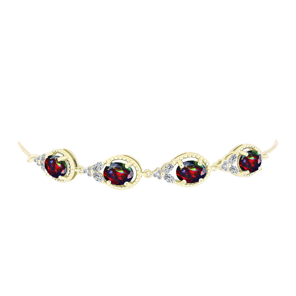 Pulsera de Plata Bañada en Oro con Ópalo negro medianoche Lega Dembi de Ëtiopía y Topacio Blanco