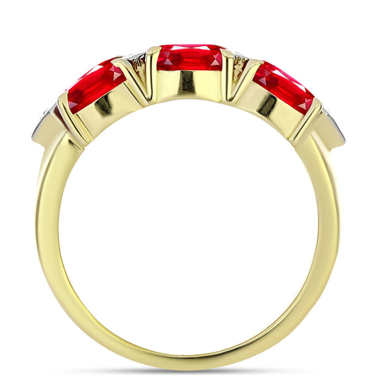 Anillo de Plata Bañada en Oro con Ágata Roja y Topacio Blanco