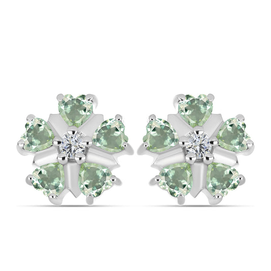 Pendientes de Plata con Amatista Verde y Topacio Blanco