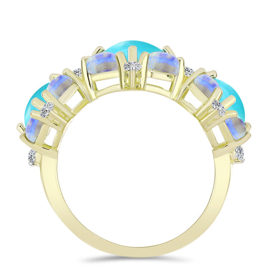 Anillo de Plata Bañada en Oro con Turquesa Bella Durmiente