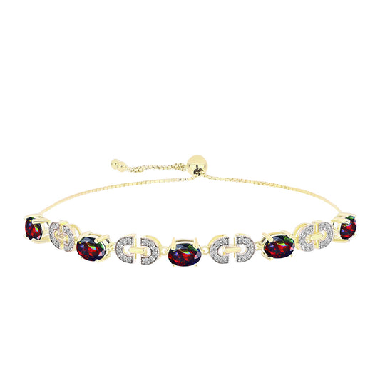 Pulsera de Plata Bañada en Oro con Ópalo negro medianoche Lega Dembi de Ëtiopía y Topacio Blanco