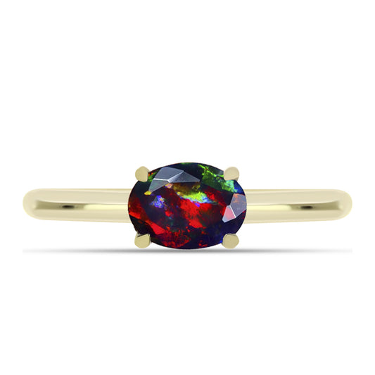 Anillo de Plata Bañada en Oro con Ópalo negro medianoche Lega Dembi de Ëtiopía