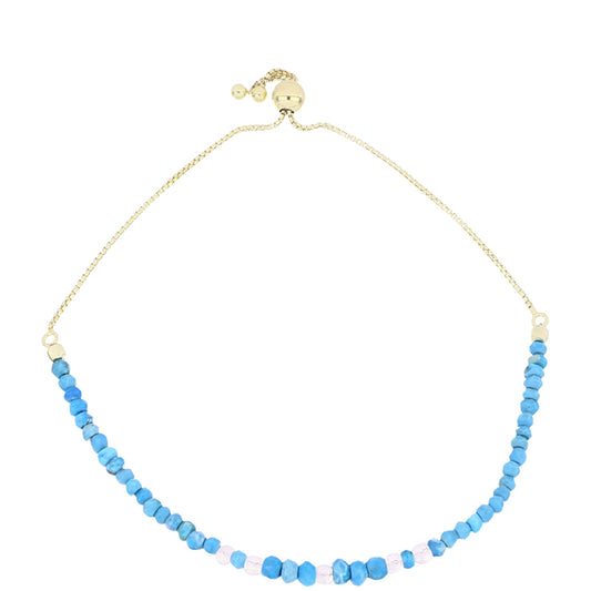 Pulsera de Plata Bañada en Oro con Turquesa Bella Durmiente y Piedra Lunar Arco Iris