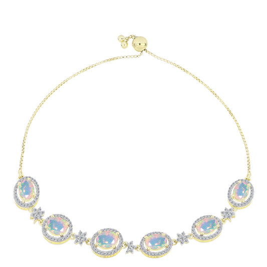 Pulsera de Plata Bañada en Oro con Ópalo Welo y Topacio Blanco