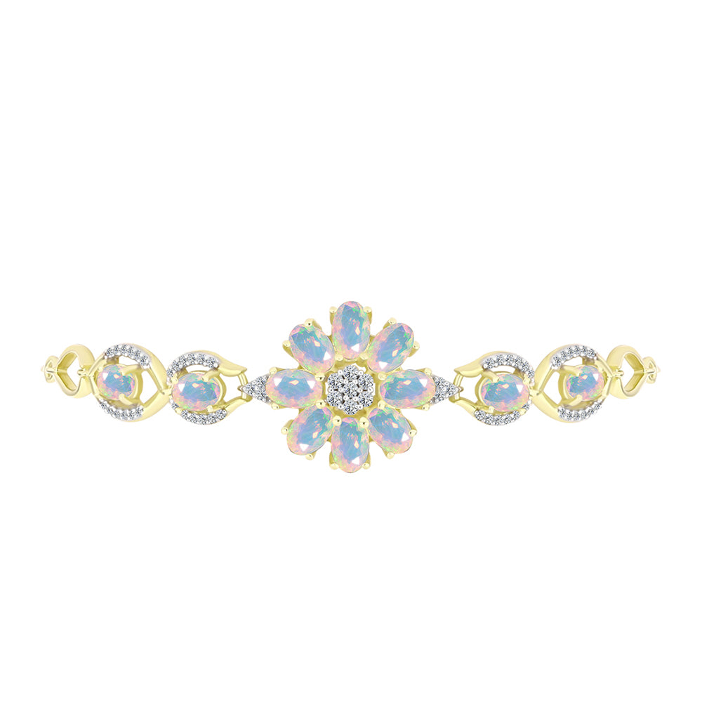 Pulsera de Plata Bañada en Oro con Ópalo Welo y Topacio Blanco