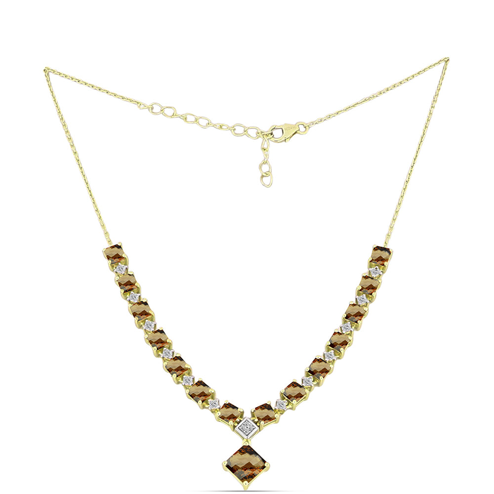 Collar de Plata Bañada en Oro con Cuarzo Coñac y Topacio Blanco