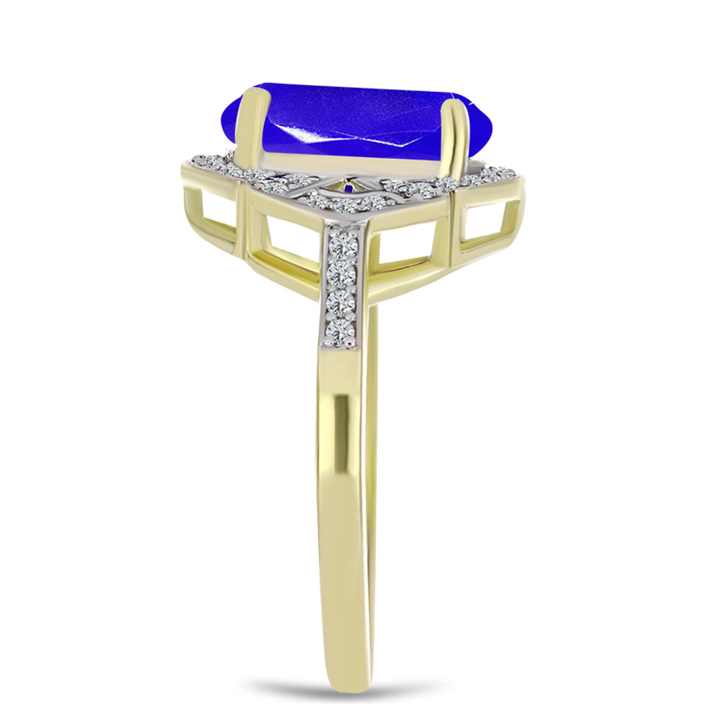 Anillo de Plata Bañada en Oro con Ágata azul y Topacio Blanco