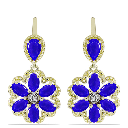 Pendientes de Plata Bañada en Oro con Ágata azul y Topacio Blanco
