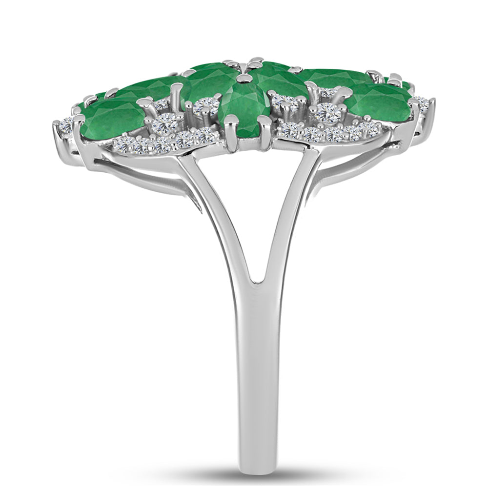 Anillo de Plata con Esmeralda de Brasil y Topacio Blanco