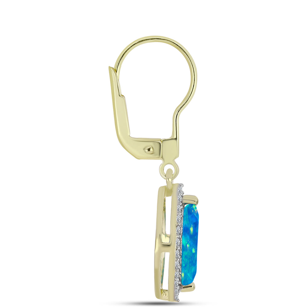 Pendientes de Plata Bañada en Oro con Ópalo Azul Paraiba de Etiopía y Topacio Blanco