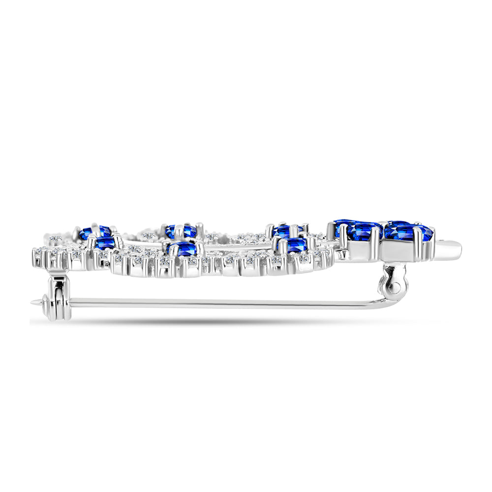 Broche de Plata con Zafiro Azul Australiano y Topacio Blanco