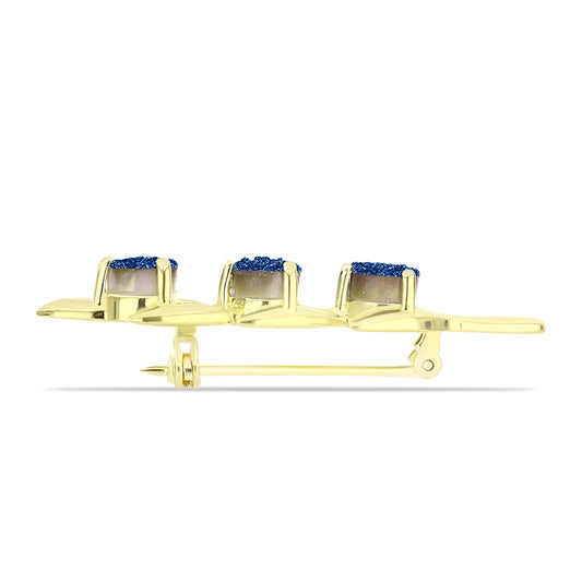 Broche de Plata Bañada en Oro con Drusa Azul
