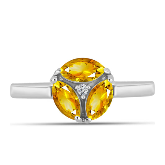 Anillo de Plata con Citrino de los Montes Urales y Topacio Blanco