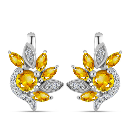 Pendientes de Plata con Citrino de los Montes Urales y Topacio Blanco