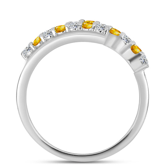 Anillo de Plata con Citrino de los Montes Urales y Topacio Blanco
