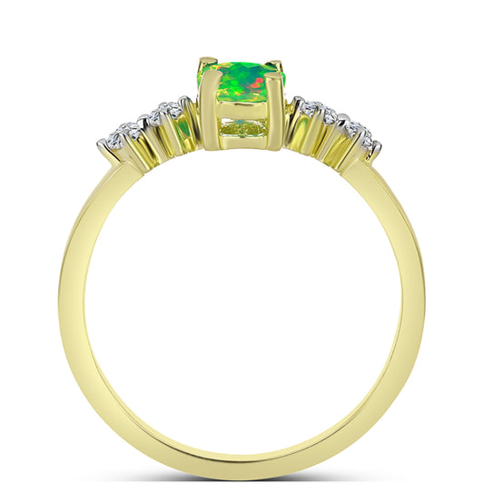 Anillo de Plata Bañada en Oro con Ópalo Verde Etíope de Lega Dembi y Topacio Blanco
