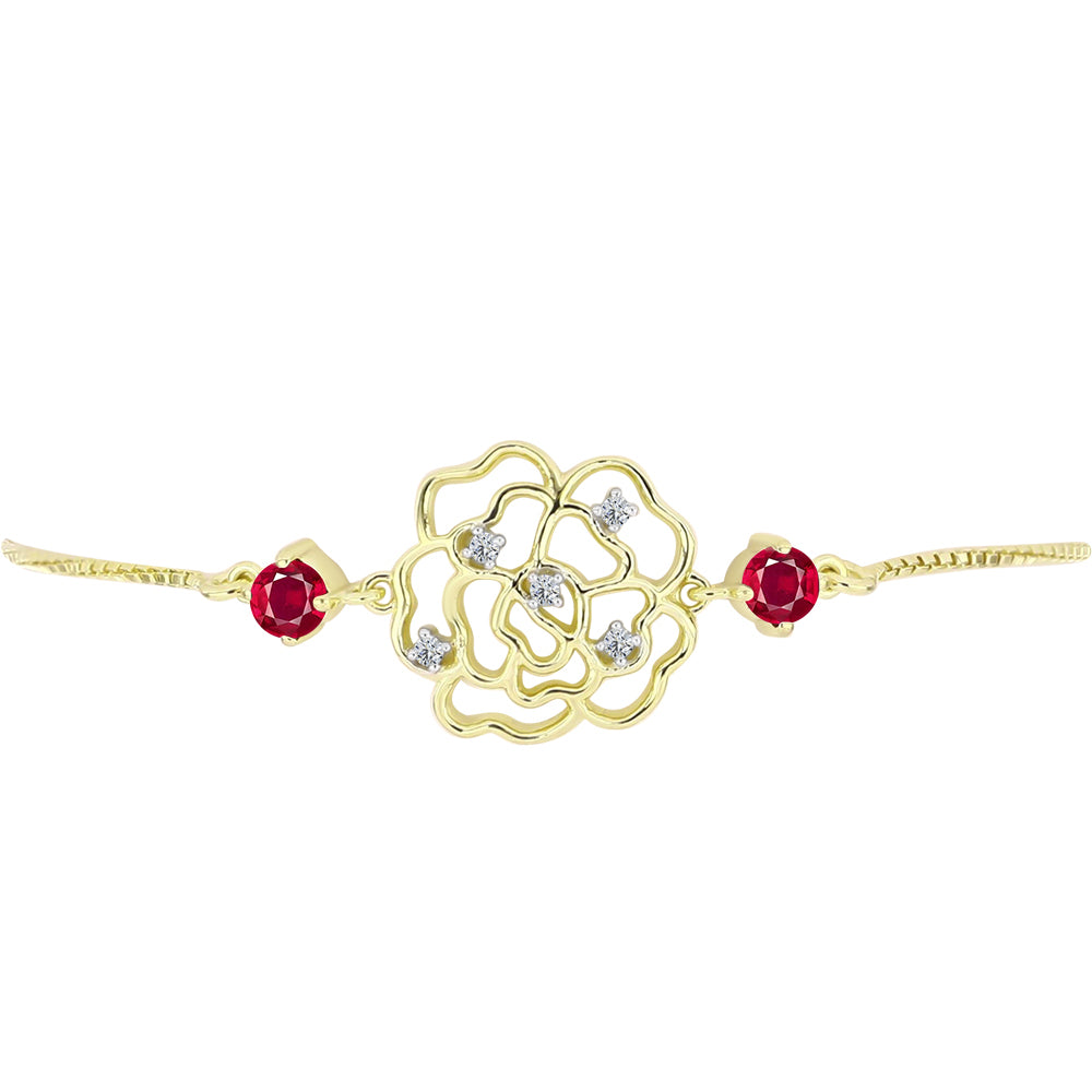 Pulsera de Plata Bañada en Oro con Rubí de Madagascar y Topacio Blanco