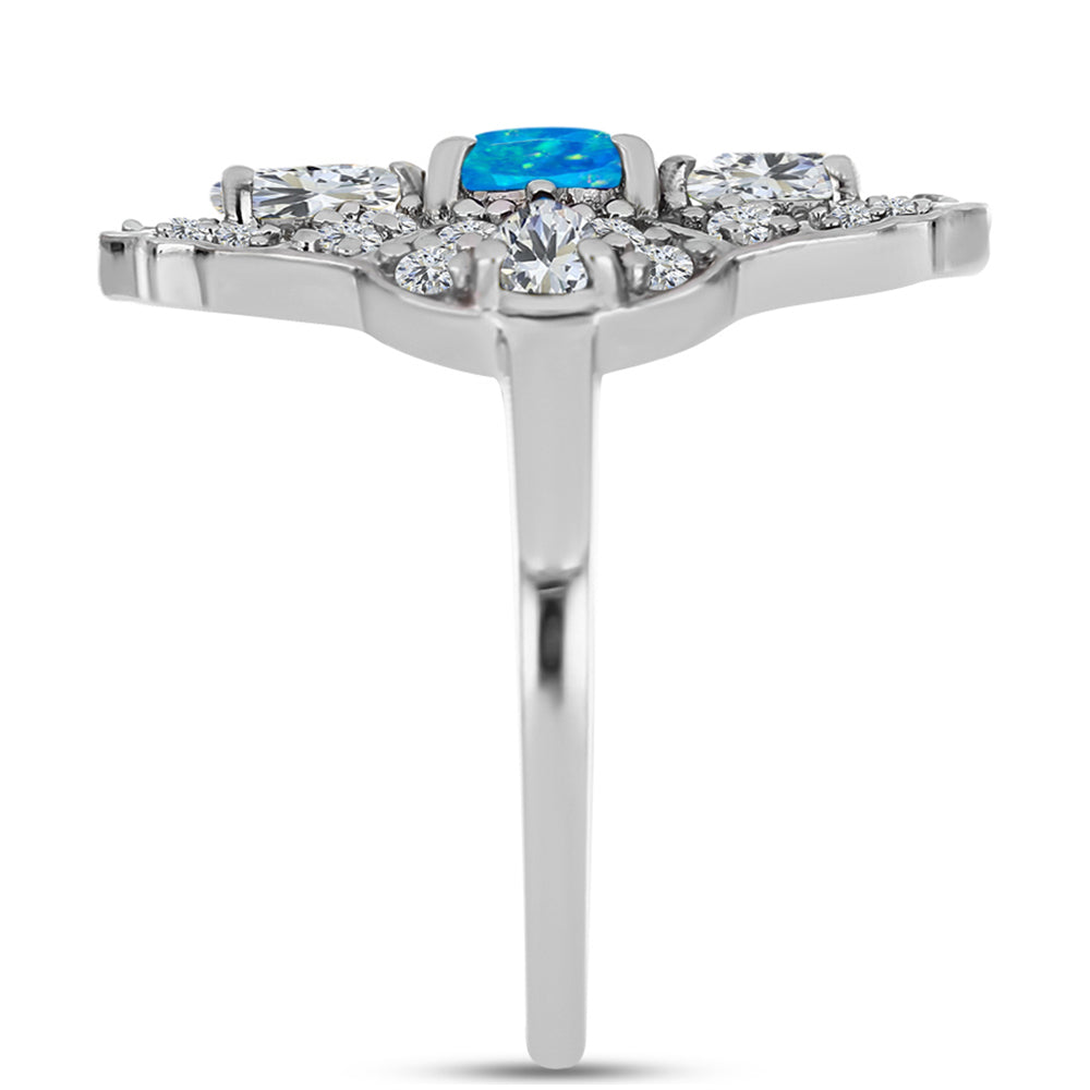 Anillo de Plata con Ópalo Azul Paraiba de Etiopía y Topacio Blanco