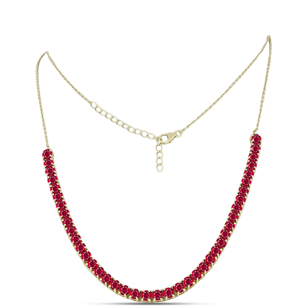 Collar de Plata Bañada en Oro con Rubí de Madagascar y Topacio Blanco