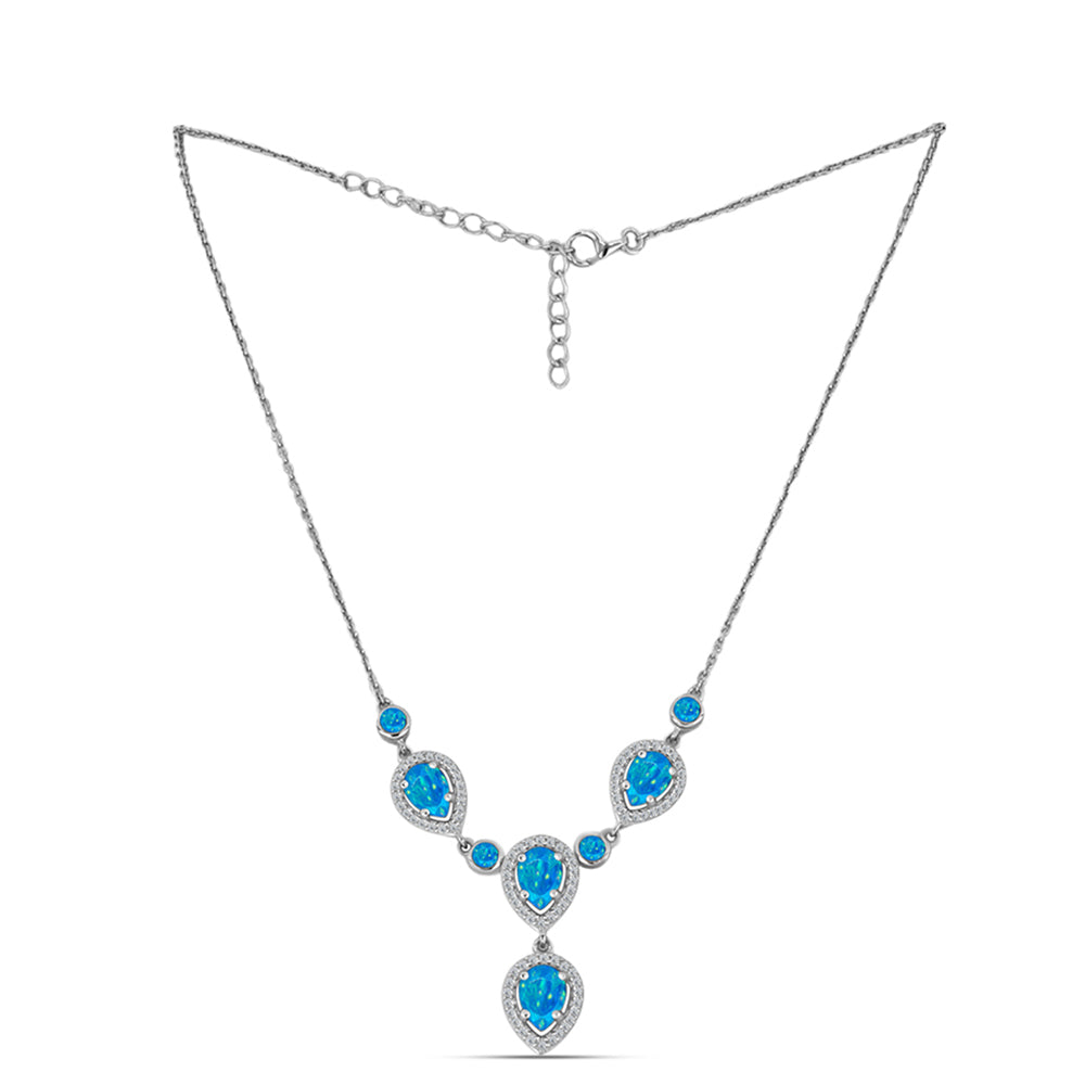 Collar de Plata con Ópalo Azul Paraiba de Etiopía y Topacio Blanco