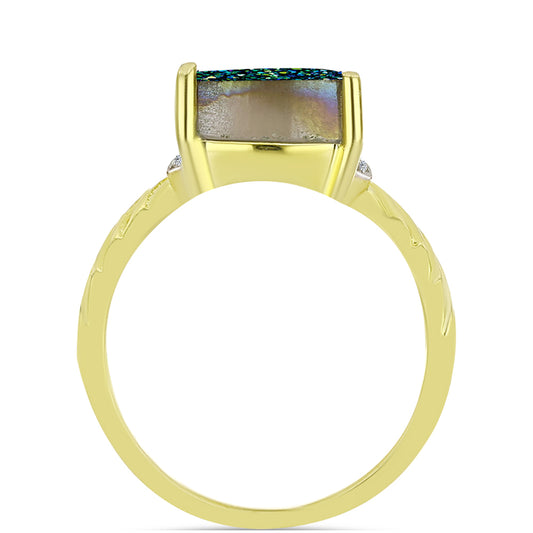 Anillo de Plata Bañada en Oro con Drusa Verde y Topacio Blanco