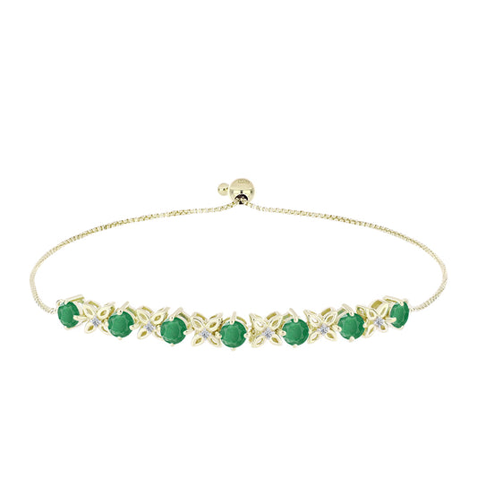 Pulsera de Plata Bañada en Oro con Esmeralda de Brasil y Topacio Blanco