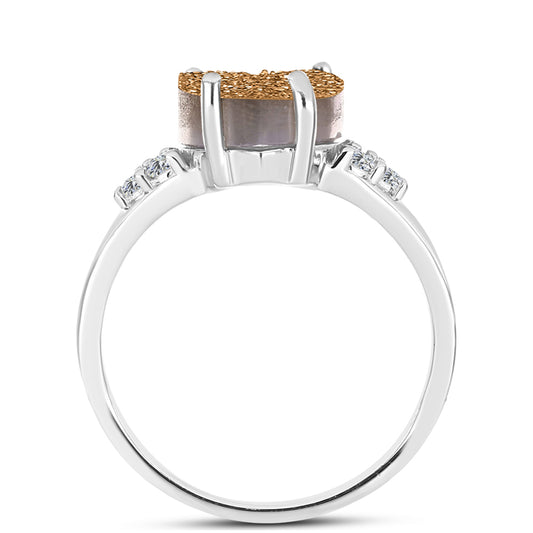 Anillo de Plata con Drusa Dorada y Topacio Blanco