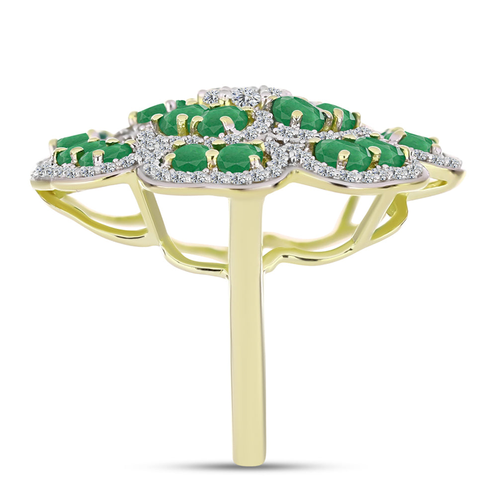 Anillo de Plata Bañada en Oro con Esmeralda de Brasil y Topacio Blanco