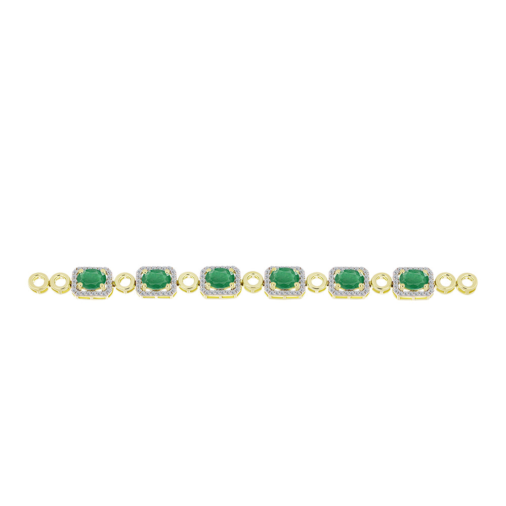 Pulsera de Plata Bañada en Oro con Esmeralda de Brasil y Topacio Blanco