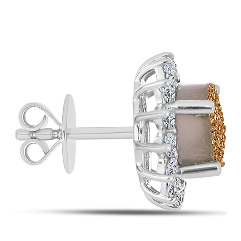 Pendientes de Plata con Drusa Dorada y Topacio Blanco