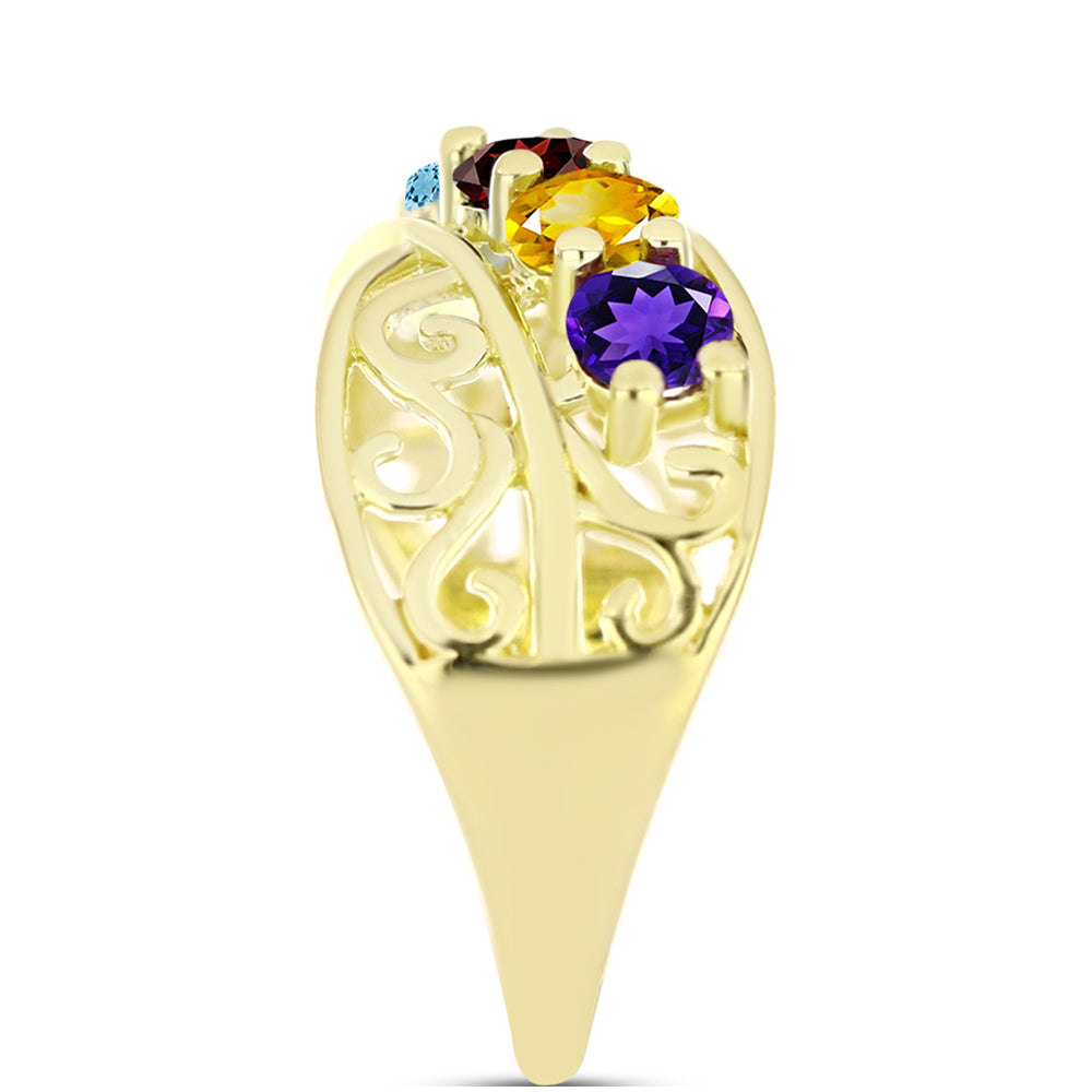 Anillo de Plata Bañada en Oro con Granate Barton y Amatista de Marruecos