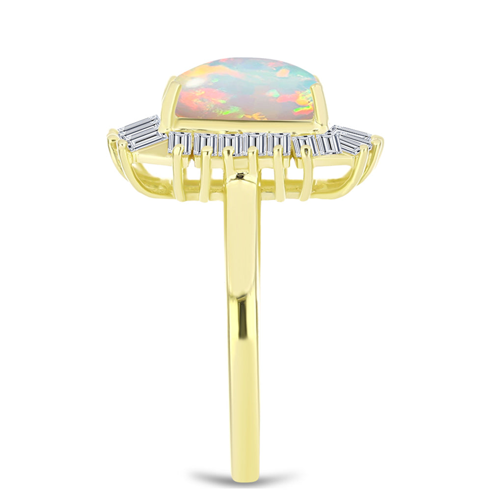 Anillo de Plata Bañada en Oro con Ópalo Welo y Zircón Blanco