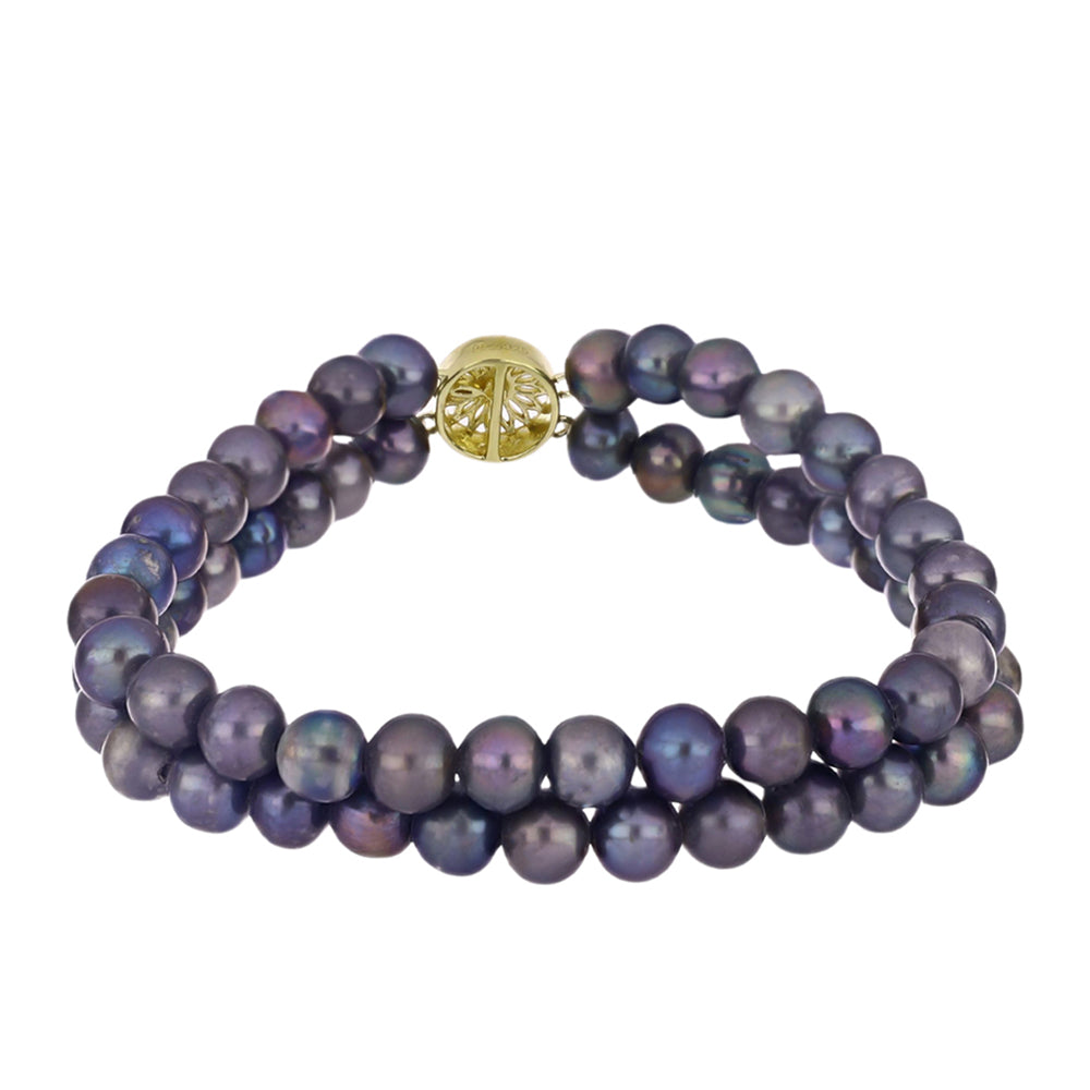 Pulsera de Plata Bañada en Oro con Perla Negra Cultivada de Agua Dulce